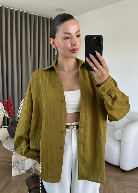 Katerina Rahat Gömlek YAĞ YEŞİLİ
