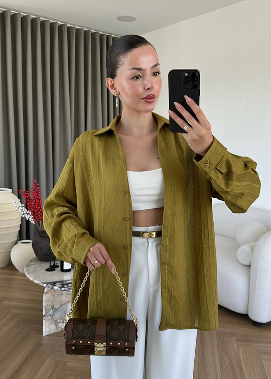 Katerina Rahat Gömlek YAĞ YEŞİLİ