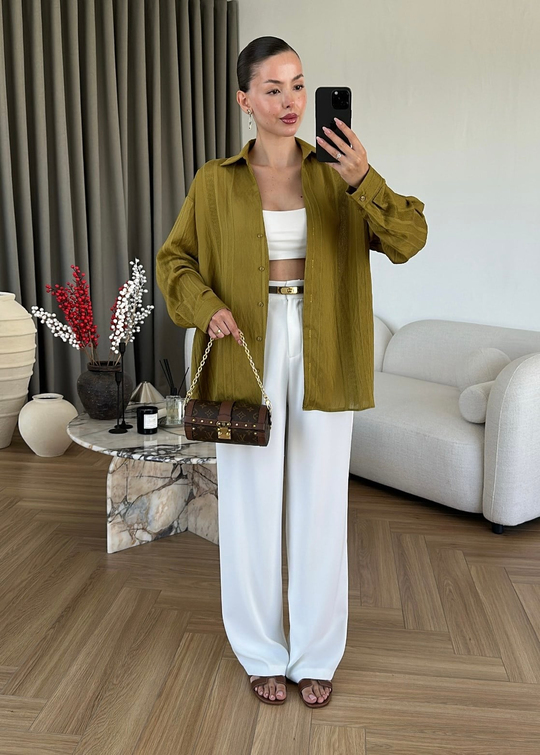 Katerina Rahat Gömlek YAĞ YEŞİLİ