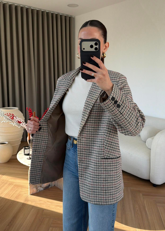 Kazayağı Desenli Blazer Ceket RENKLİ