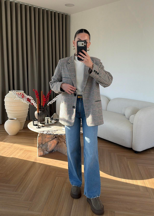 Kazayağı Desenli Blazer Ceket RENKLİ