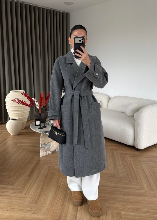 Kelebek Yakalı Kaban AÇIK GRİ