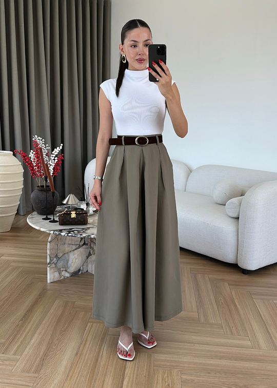 Kemerli Etekli Pantolon HAKİ