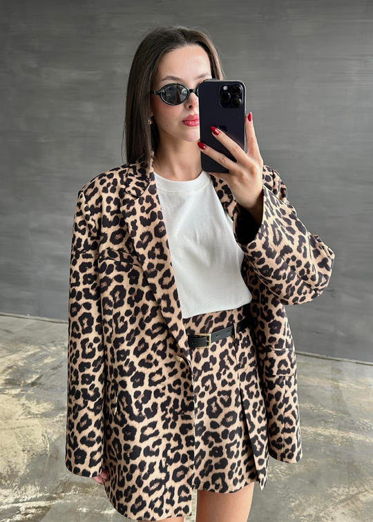 Kemerli Mini Şort Etek LEOPAR