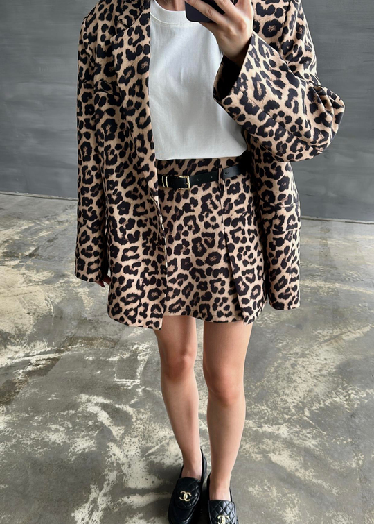 Kemerli Mini Şort Etek LEOPAR