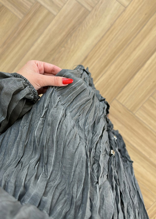 Kırışık Kumaş Etek Crop Takım ANTRASİT