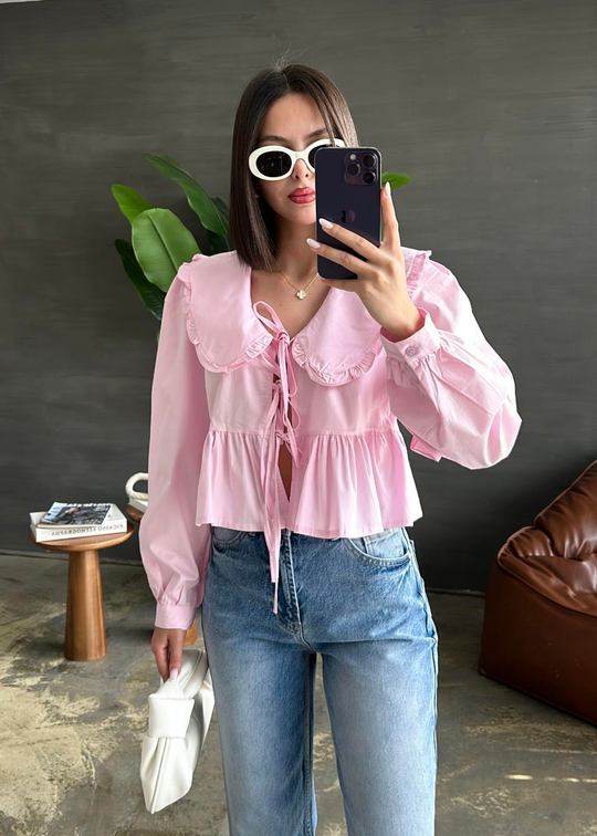 Kısa Bebe Yakalı Gömlek PEMBE