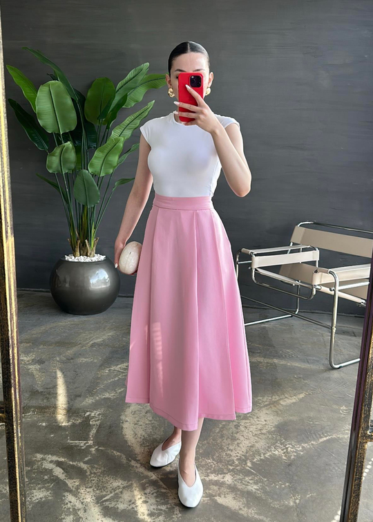 Kloş Midi Boy Etek PEMBE