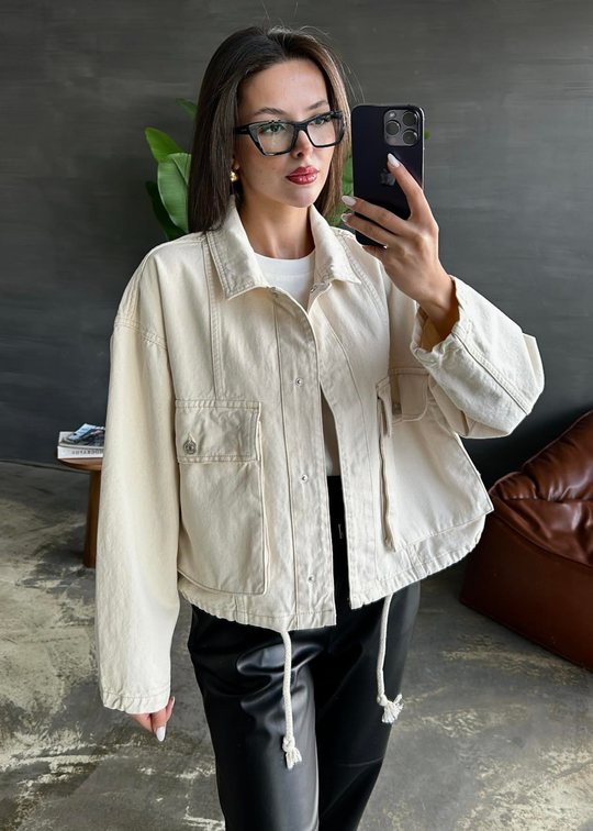 Körük Cepli Dilvin Denim Ceket EKRU