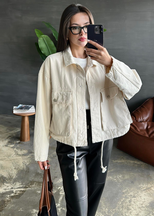 Körük Cepli Dilvin Denim Ceket EKRU