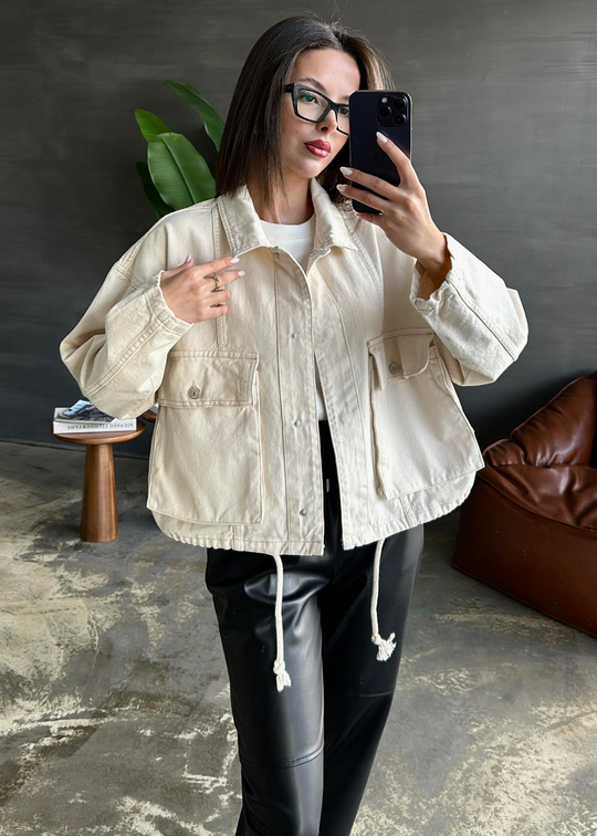 Körük Cepli Dilvin Denim Ceket EKRU