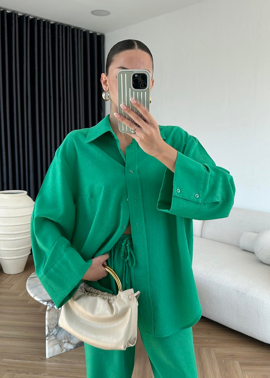 Krinkıl Gömlek Pantolon Takım BENETTON YEŞİLİ
