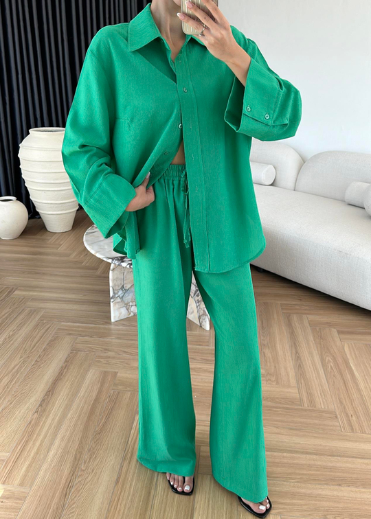 Krinkıl Gömlek Pantolon Takım BENETTON YEŞİLİ
