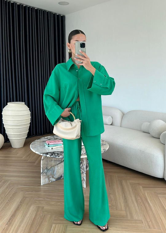 Krinkıl Gömlek Pantolon Takım BENETTON YEŞİLİ