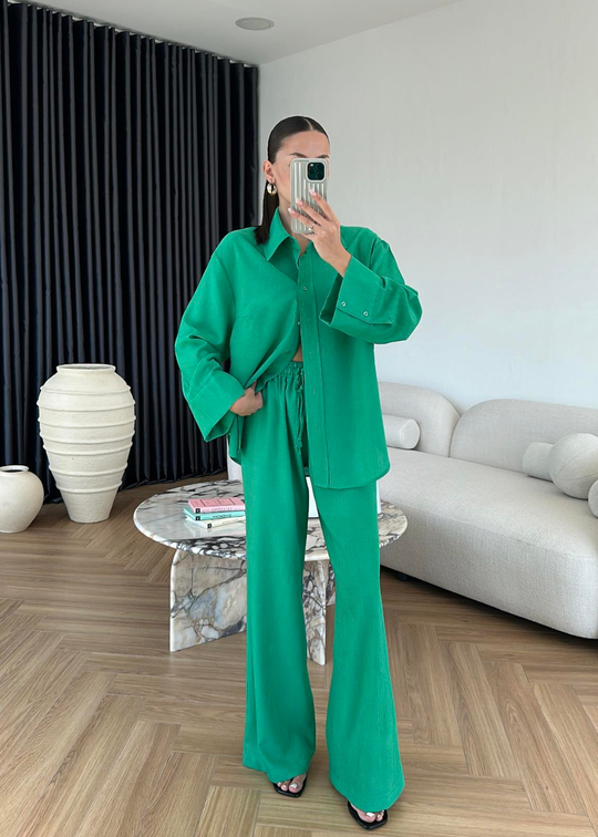 Krinkıl Gömlek Pantolon Takım BENETTON YEŞİLİ