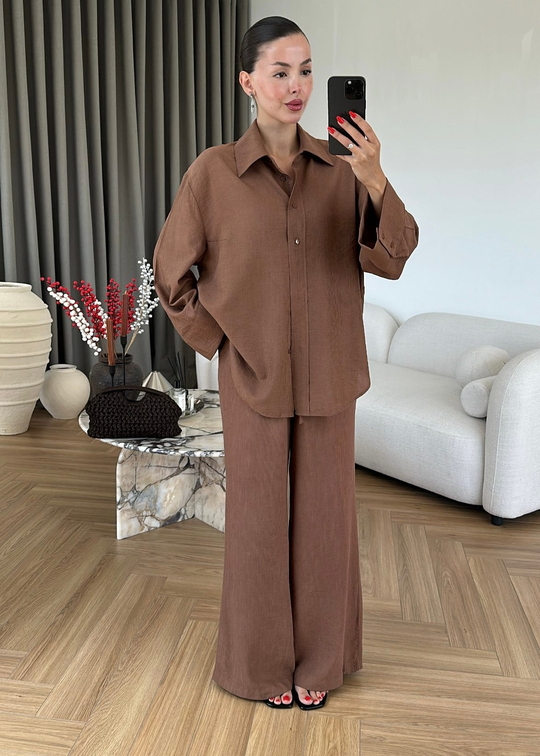 Krinkıl Gömlek Pantolon Takım KİREMİT