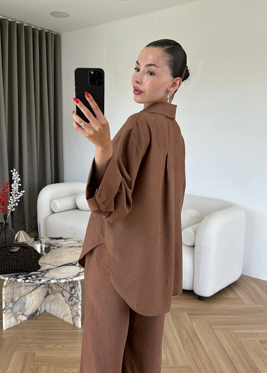 Krinkıl Gömlek Pantolon Takım KİREMİT