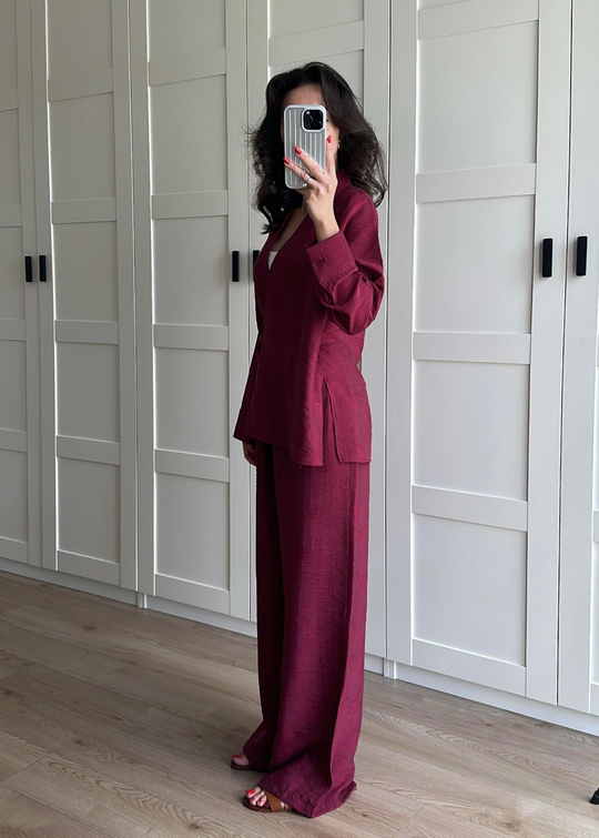 Kumaşı Kendinden Desenli Takım BORDO