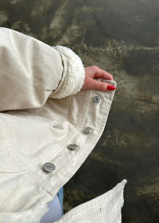 Kürklü Denim Ceket EKRU