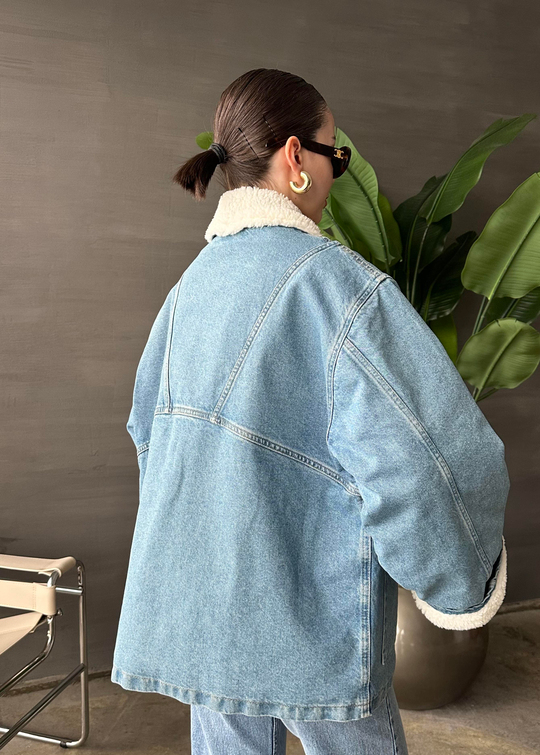 Kürklü Denim Ceket MAVİ