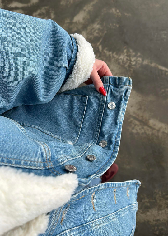 Kürklü Denim Ceket MAVİ