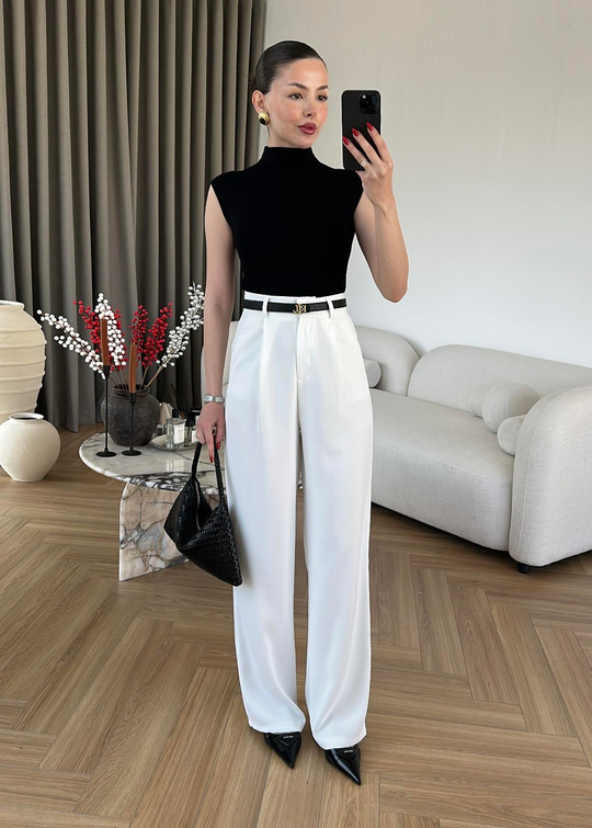 Lara Premium Palazzo Pantolon BEYAZ