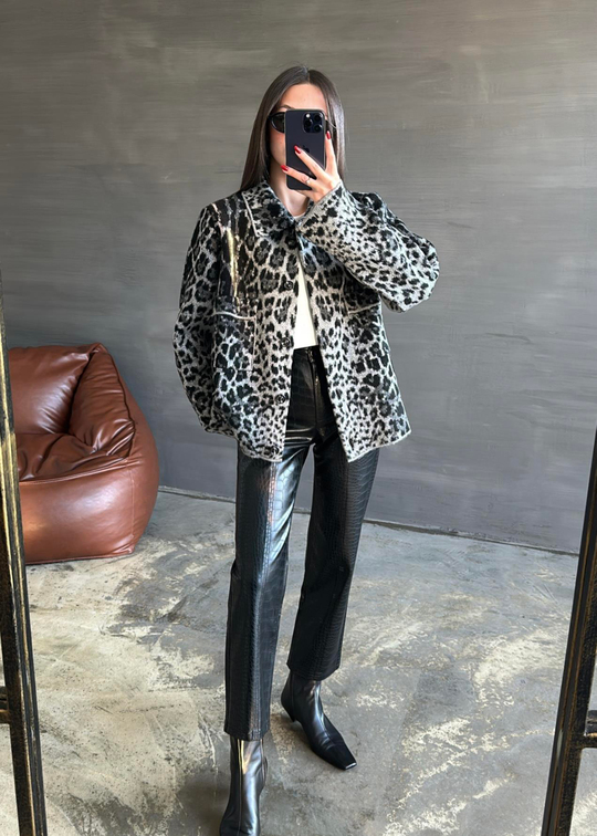 Lena Leopar Hırka GRİ
