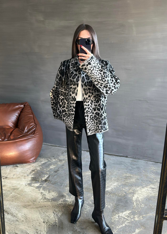Lena Leopar Hırka GRİ