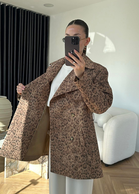 Leopar Desenli Trençkot RENKLİ