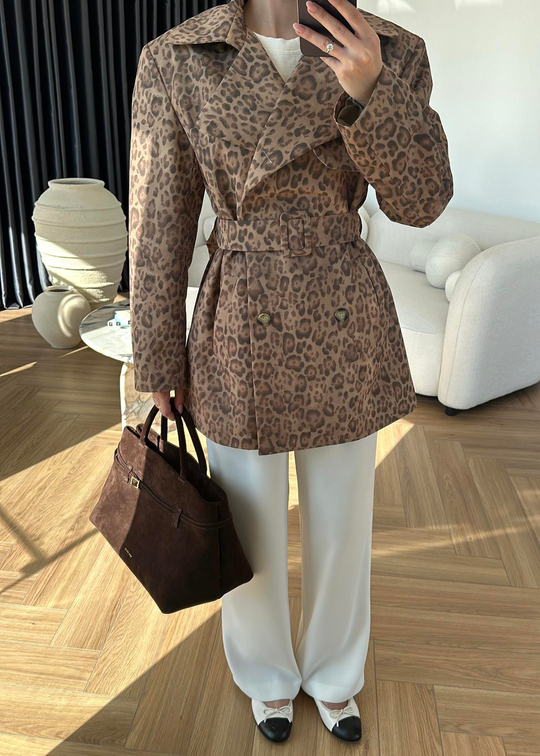 Leopar Desenli Trençkot RENKLİ