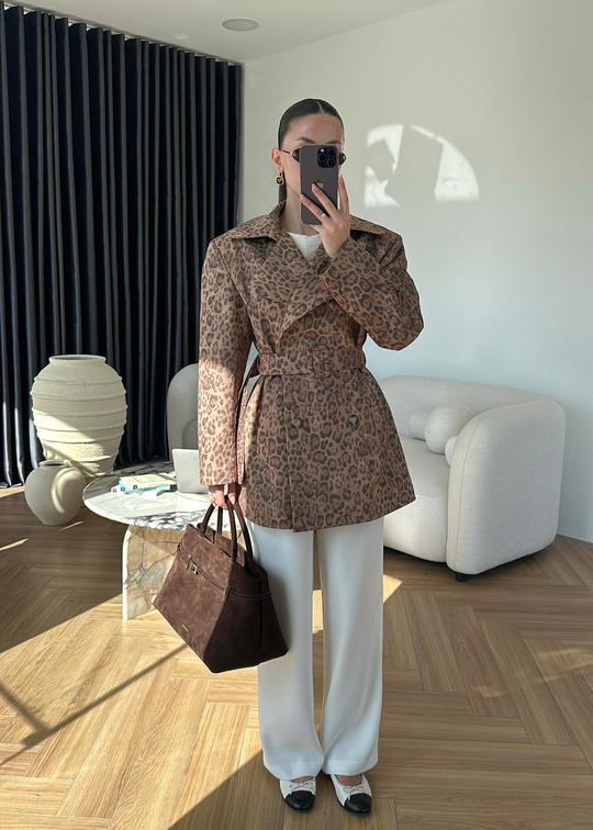 Leopar Desenli Trençkot RENKLİ