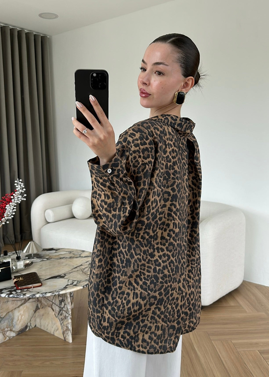 Leopar Düşük Omuzlu Gömlek RENKLİ