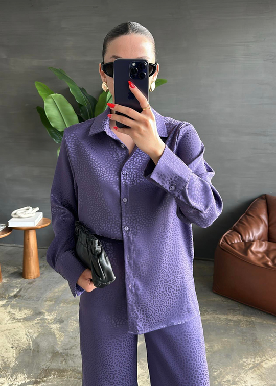 Leopar Jakarlı Pantolonlu Takım MOR
