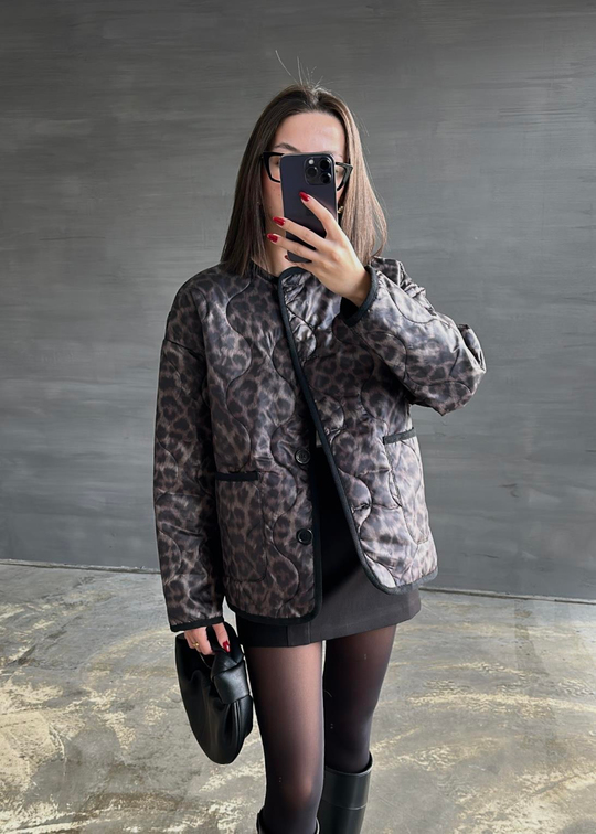 Leopar Kapitoneli İnce Mont SİYAH