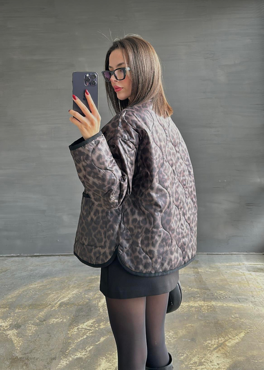 Leopar Kapitoneli İnce Mont SİYAH