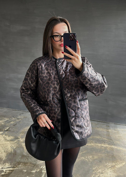 Leopar Kapitoneli İnce Mont SİYAH