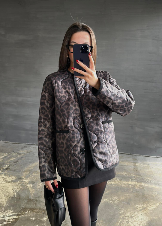 Leopar Kapitoneli İnce Mont SİYAH