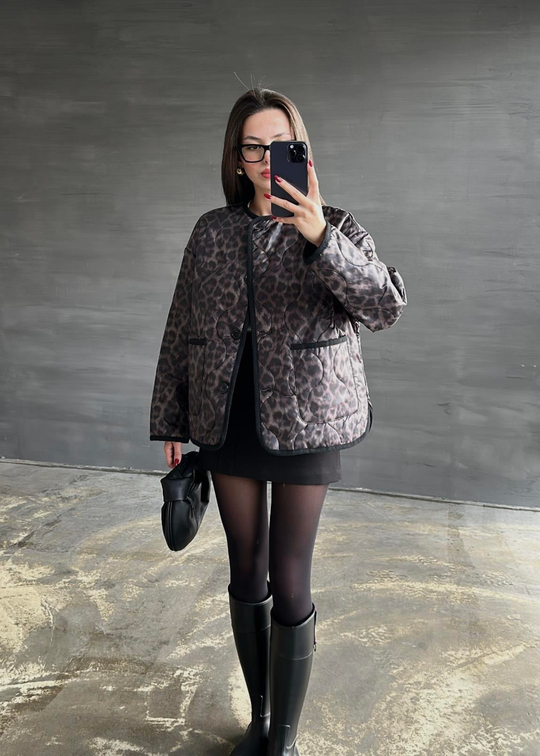 Leopar Kapitoneli İnce Mont SİYAH