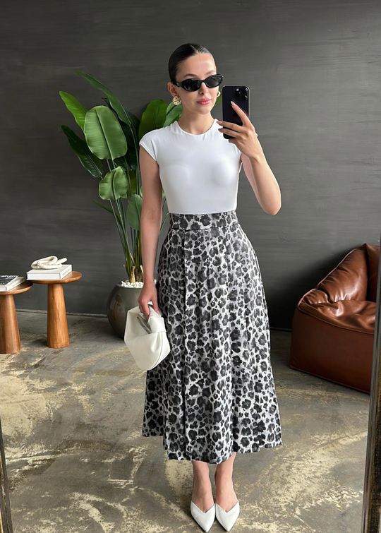 Leopar Midi Boy Etek GRİ