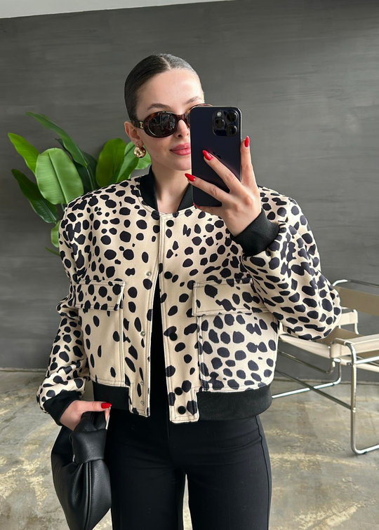 Leopar Premium Bomber Ceket EKRU