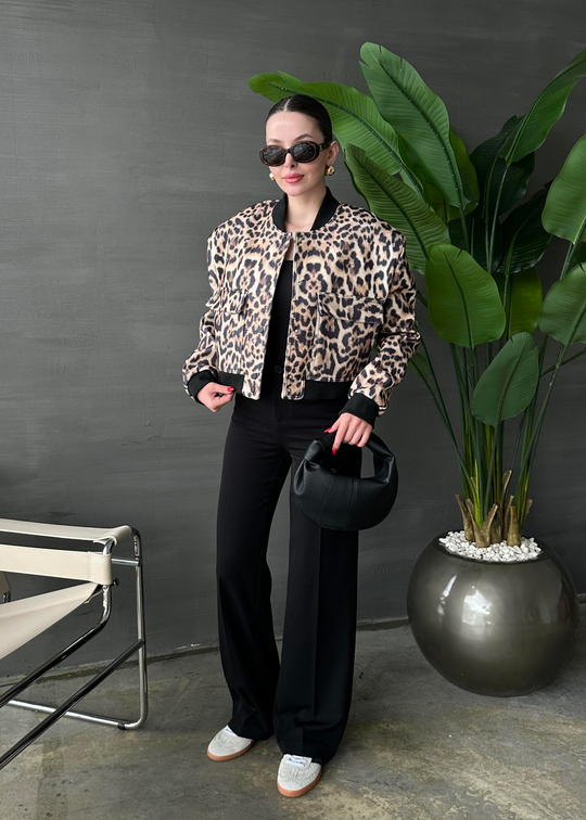 Leopar Premium Bomber Ceket KAHVERENGİ