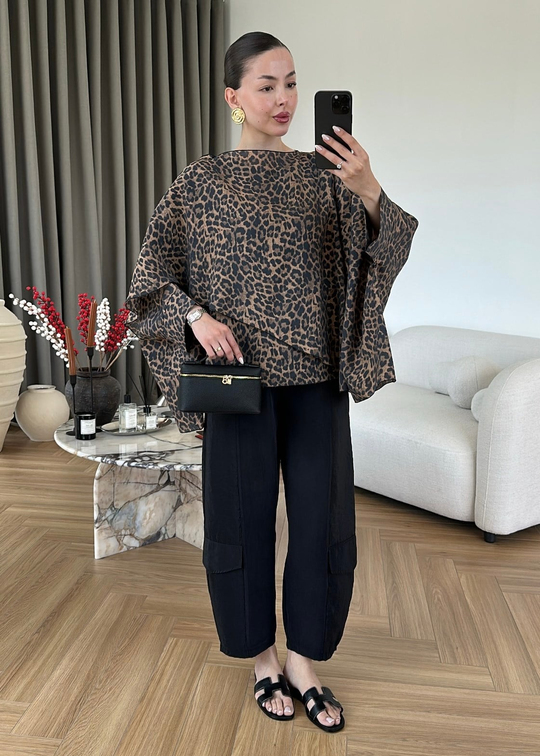 Leoparlı Pelerinli Dökümlü Gömlek RENKLİ