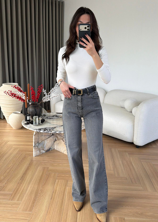 Likralı Paça Dikişli Jean GRİ