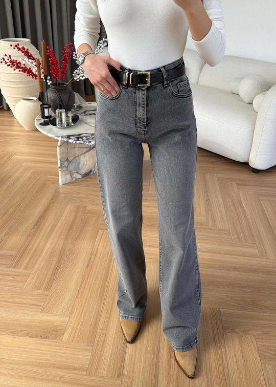 Likralı Paça Dikişli Jean GRİ