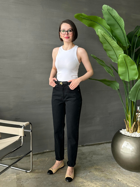 Likrasız Premium Mom Jean SİYAH
