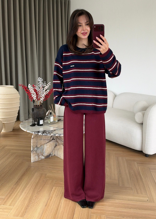 Lina Çizgili Muadil Kazak BORDO