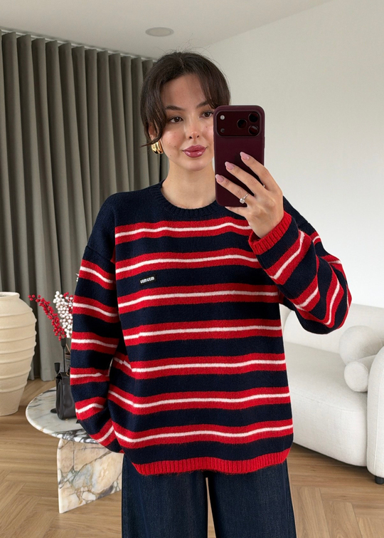 Lina Çizgili Muadil Kazak LACİVERT