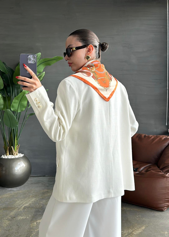 Linen İki Düğmeli Ceket BEYAZ