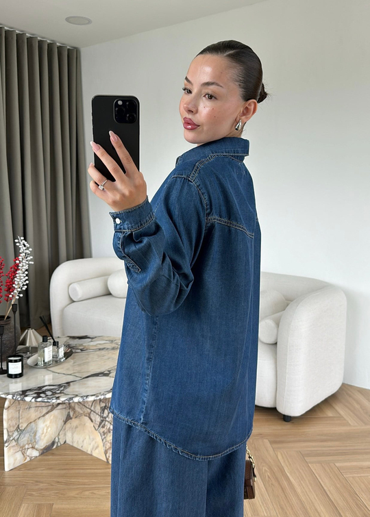 Liora Denim Tensel Gömlek Koyu Mavi