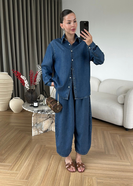 Liora Denim Tensel Gömlek Koyu Mavi